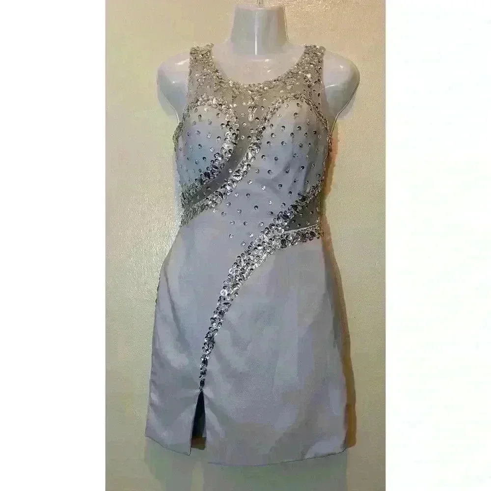Silver Mini Dress with Bling Size 2
